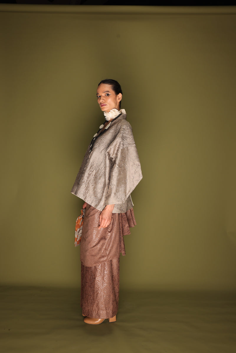 Ripple Top-Grey mysore silk tops and shirts by Stoique in grey for women in Singapore