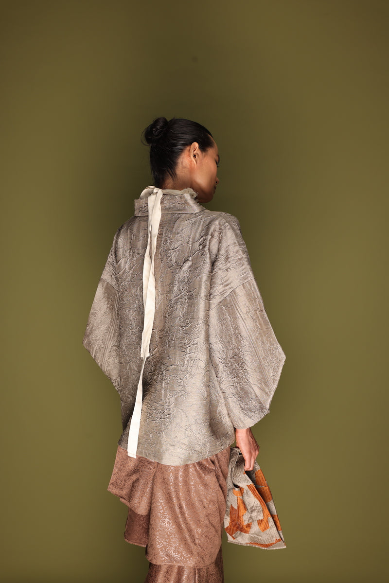 Ripple Top-Grey mysore silk tops and shirts by Stoique in grey for women in Singapore