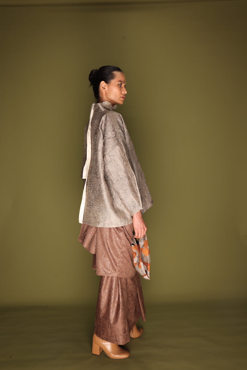 Ripple Top-Grey mysore silk tops and shirts by Stoique in grey for women in Singapore