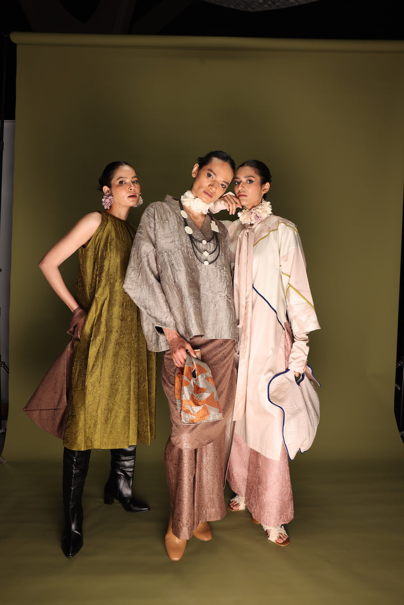 Ripple Top-Grey mysore silk tops and shirts by Stoique in grey for women in Singapore