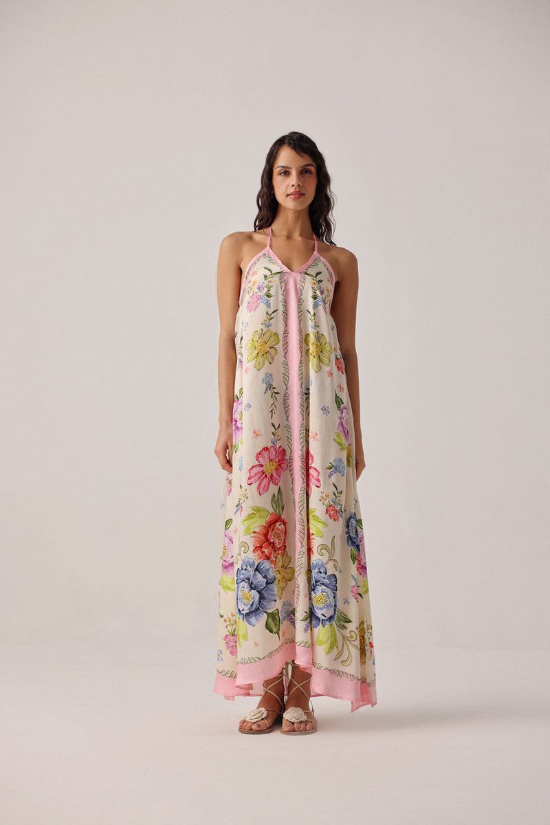 Riva Coverup-Bloom modal satin resort wear by NOIB in pink for women in Singapore
