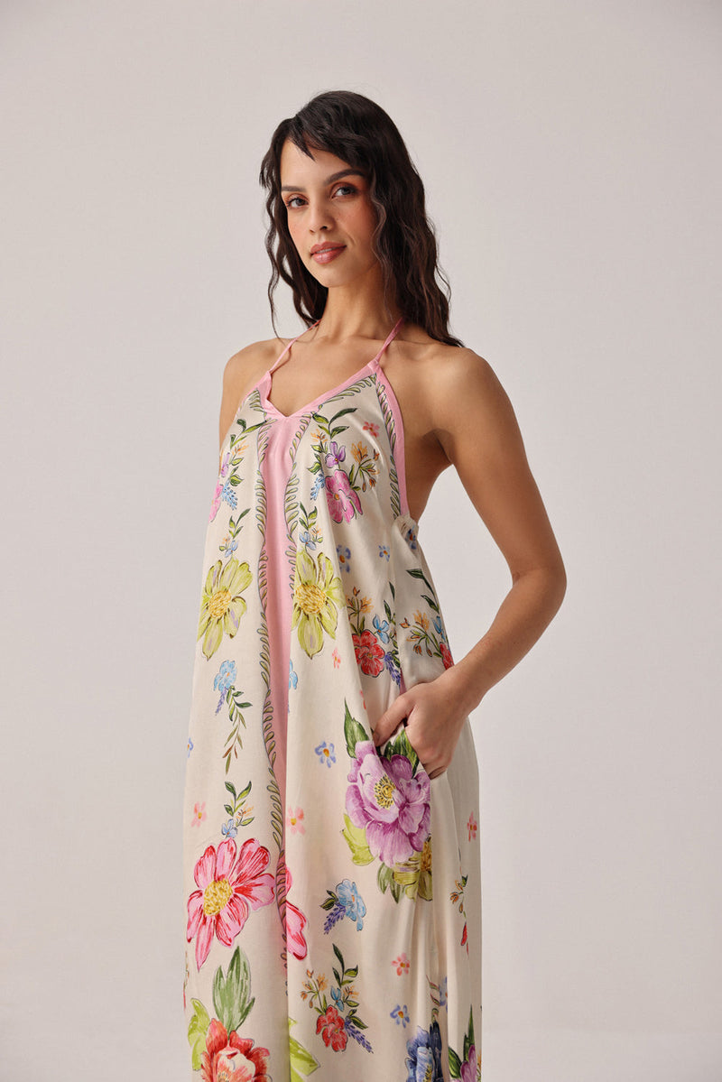 Riva Coverup-Bloom modal satin resort wear by NOIB in pink for women in Singapore