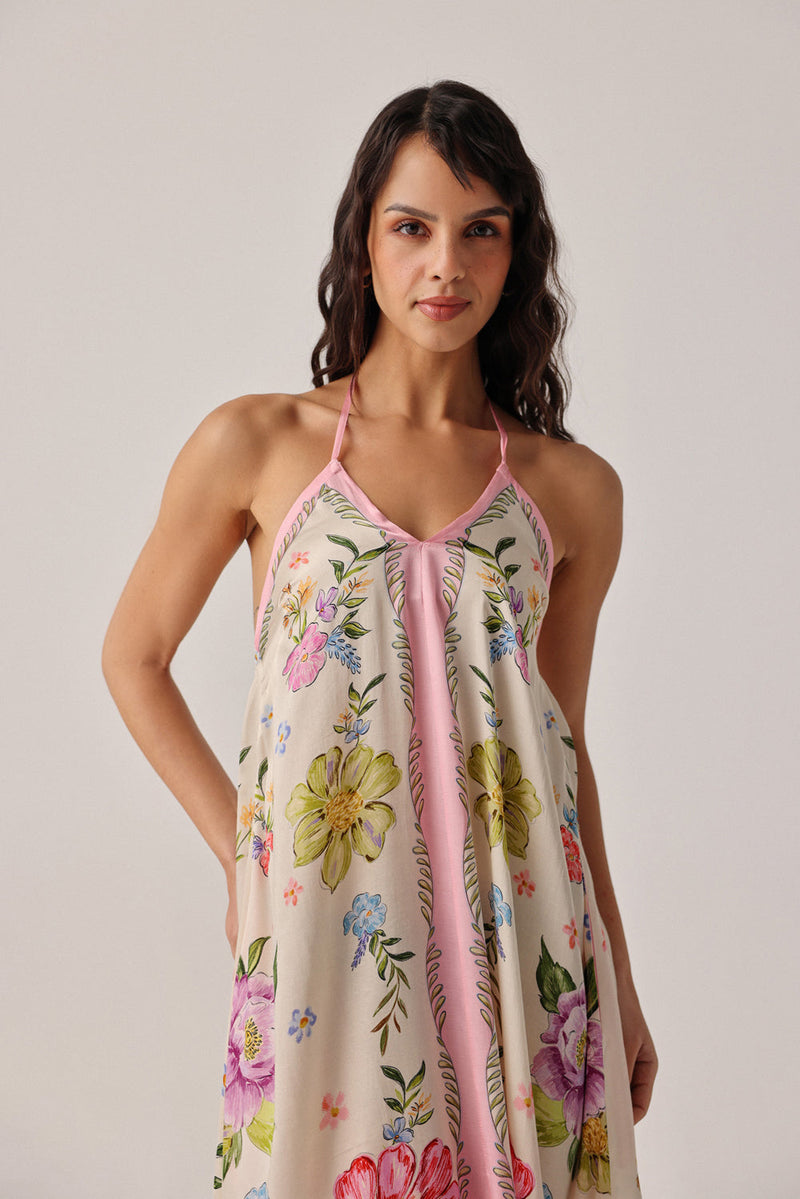 Riva Coverup-Bloom modal satin resort wear by NOIB in pink for women in Singapore