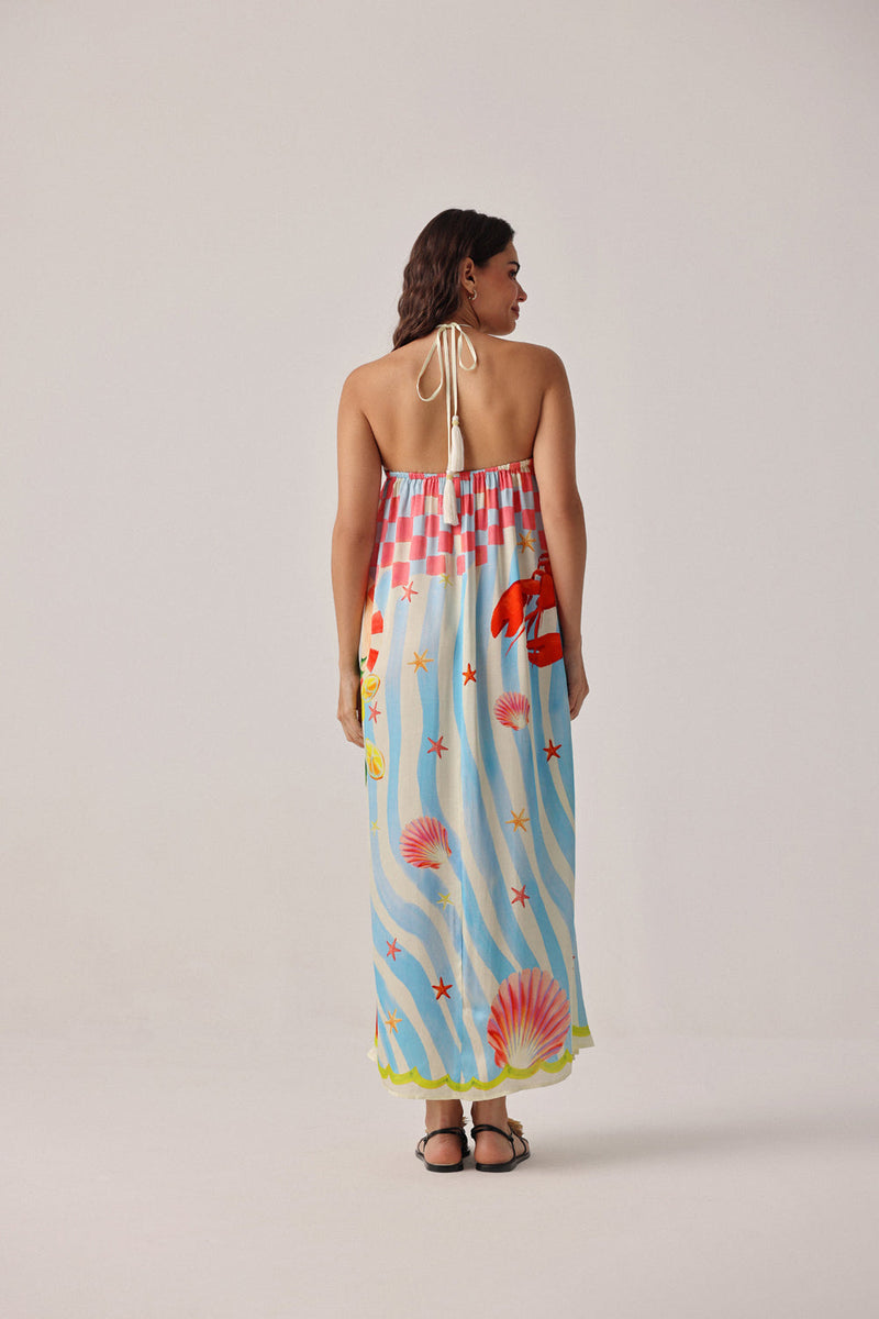 Riva Coverup-Summer Zest modal satin resort wear by NOIB in blue for women in Singapore