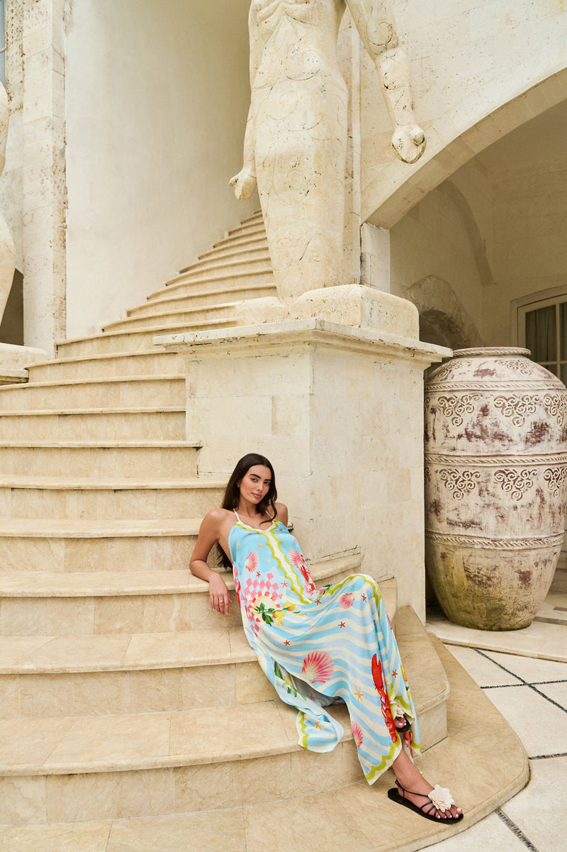 Riva Coverup-Summer Zest modal satin resort wear by NOIB in blue for women in Singapore