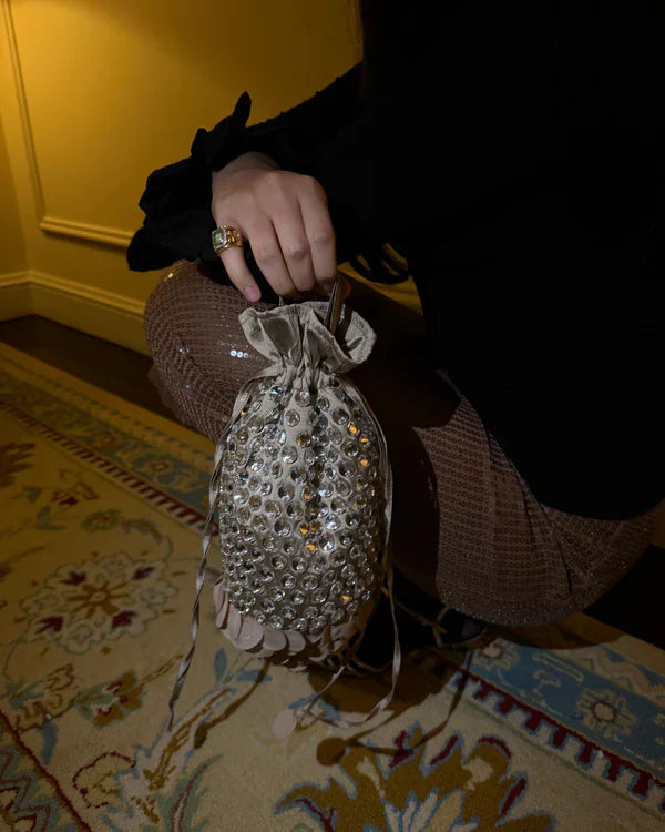Rocky Bag - Siren tafetta bag by AOMIDORI SHIMAI in nude and silver for women in Singapore