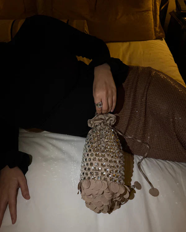 Rocky Bag - Siren tafetta bag by AOMIDORI SHIMAI in nude and silver for women in Singapore