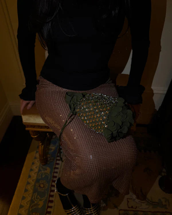 Rocky Bag - Siren tafetta bag by AOMIDORI SHIMAI in green and dusky gold for women in Singapore