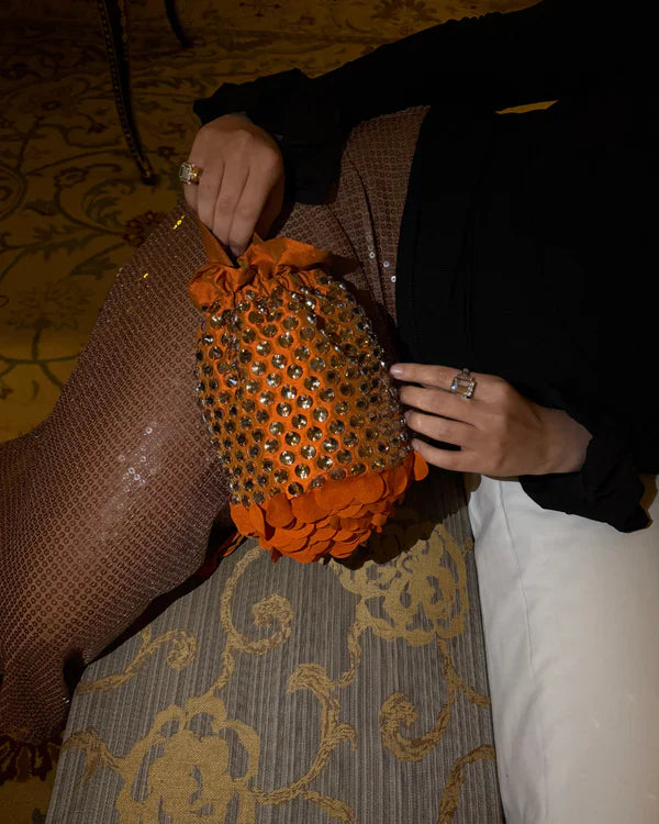 Rocky Bag - Siren tafetta bag by AOMIDORI SHIMAI in rust and dusky gold for women in Singapore
