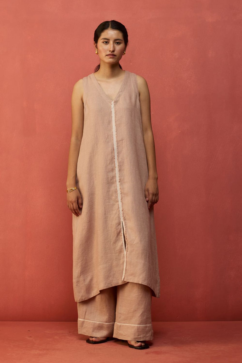 Rohe Sleeveless Linen Kurta Set - Dusty Rose by Manan for in Singapore