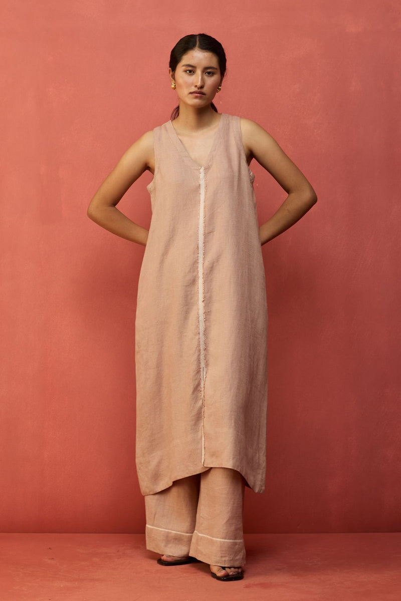 Rohe Sleeveless Linen Kurta Set - Dusty Rose by Manan for in Singapore