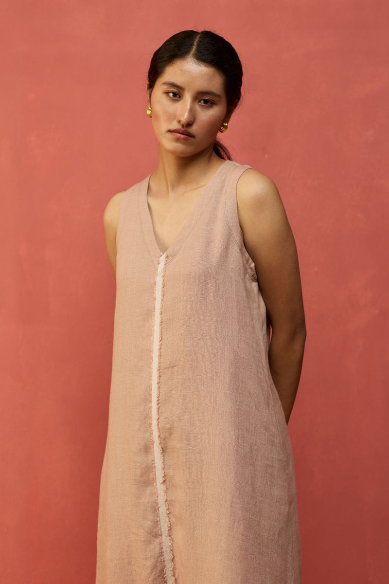 Rohe Sleeveless Linen Kurta Set - Dusty Rose by Manan for in Singapore