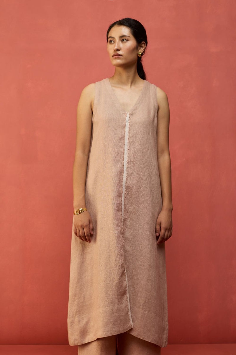 Rohe Sleeveless Linen Kurta Set - Dusty Rose by Manan for in Singapore