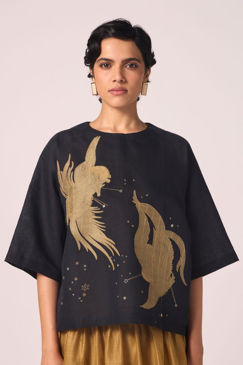 Roma Embroidered Top cotton by The Summer House in black color for women in Singapore