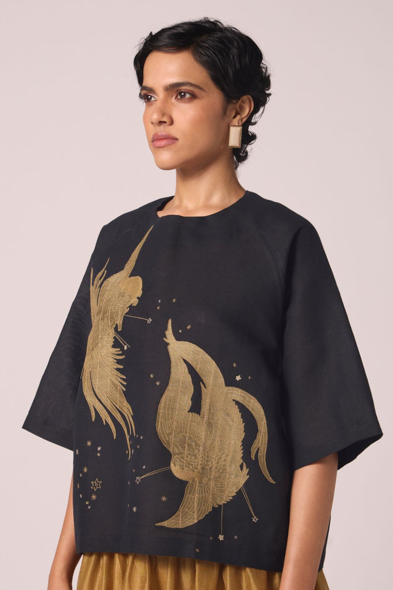 Roma Embroidered Top cotton by The Summer House in black color for women in Singapore