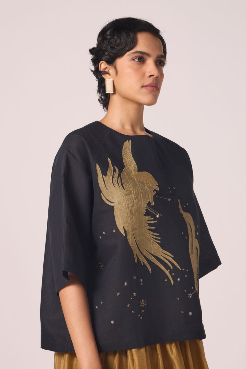Roma Embroidered Top cotton by The Summer House in black color for women in Singapore