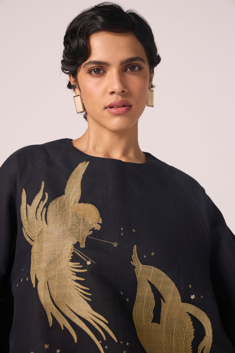 Roma Embroidered Top cotton by The Summer House in black color for women in Singapore