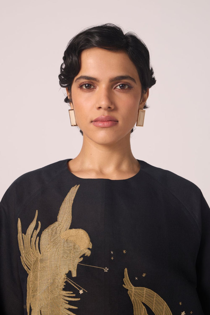 Roma Embroidered Top cotton by The Summer House in black color for women in Singapore