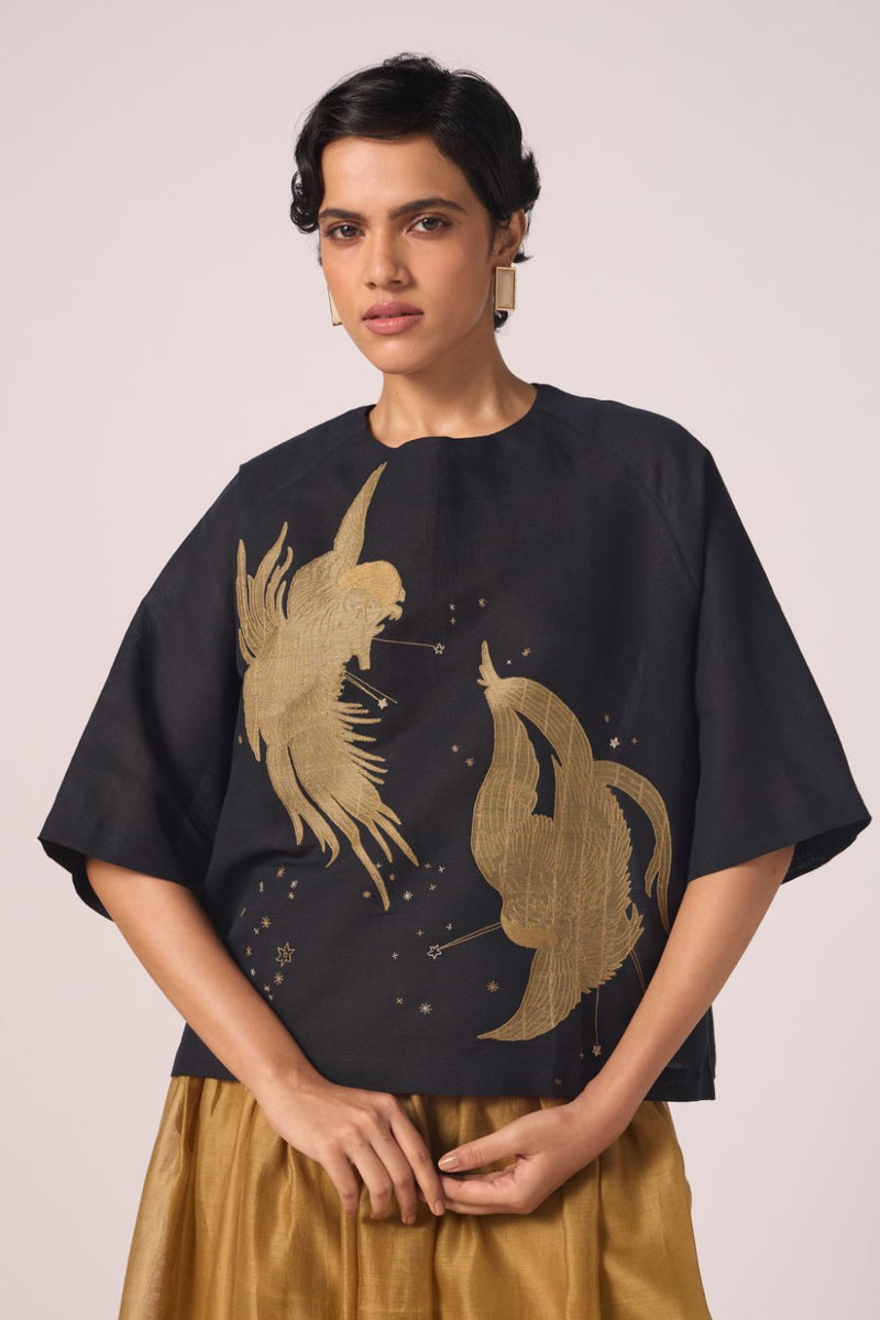 Roma Embroidered Top cotton by The Summer House in black color for women in Singapore