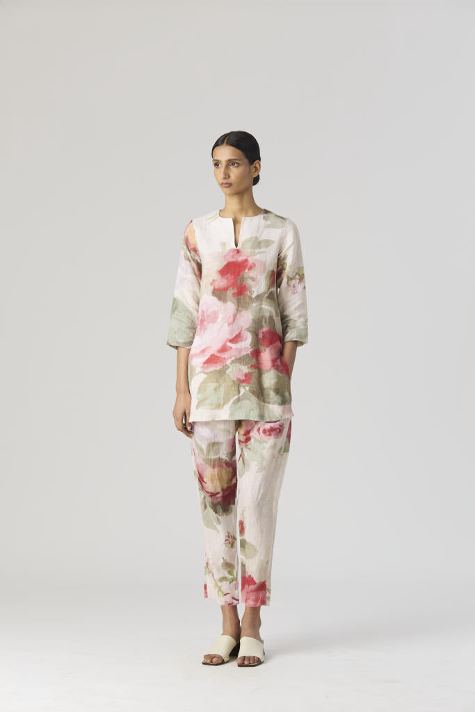 ROMA ROSE CO-ORD SET by Yam in beige color for women in Singapore