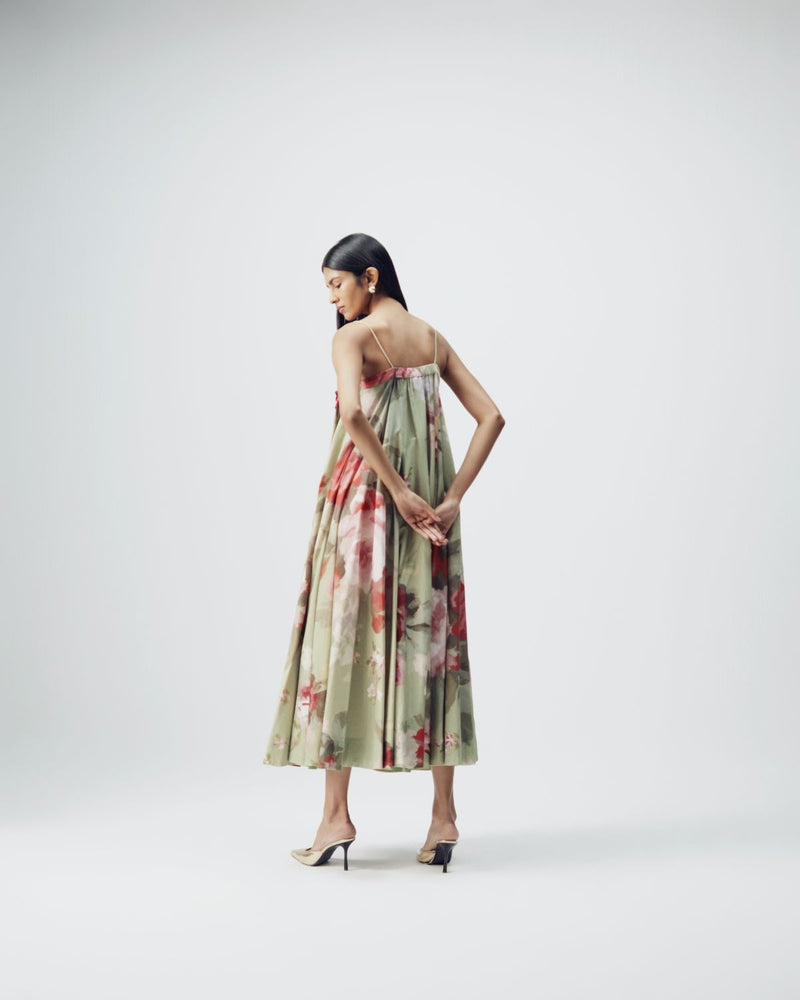 Roos Patchwork Dress satin by YAM in green color for women in Singapore