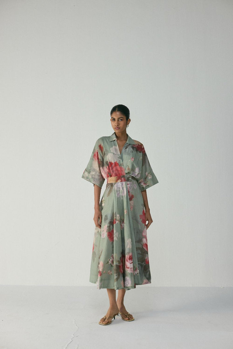 Roos Shirt Dress poplin by YAM in green color for women in Singapore