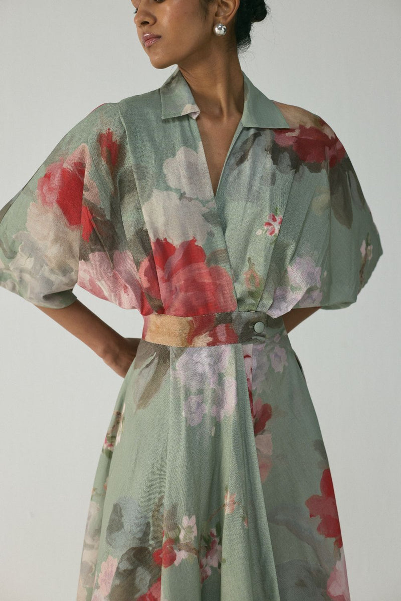 Roos Shirt Dress poplin by YAM in green color for women in Singapore