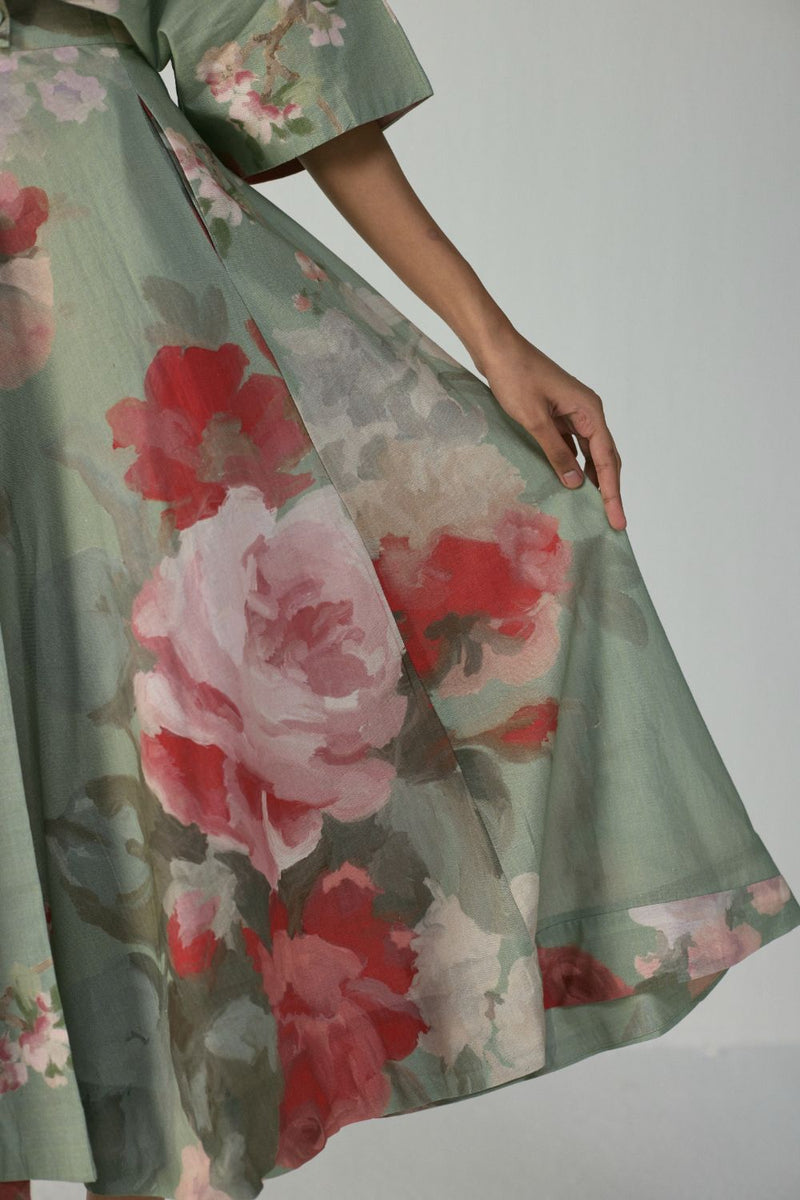 Roos Shirt Dress poplin by YAM in green color for women in Singapore