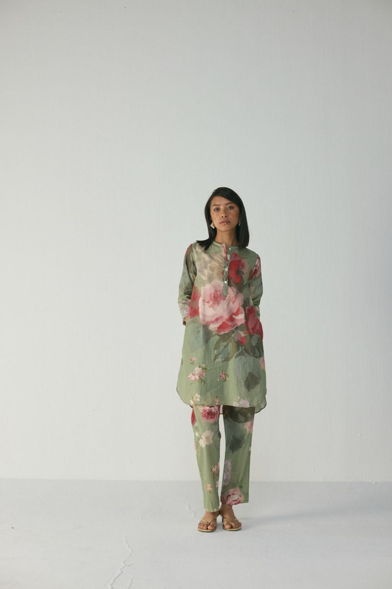 Roos Short Kurta Set cotton by YAM in green color for women in Singapore