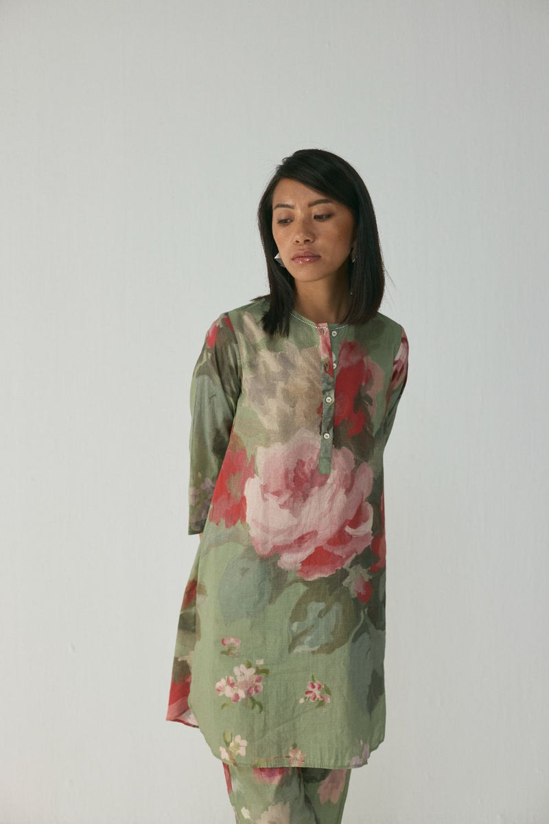 Roos Short Kurta Set cotton by YAM in green color for women in Singapore