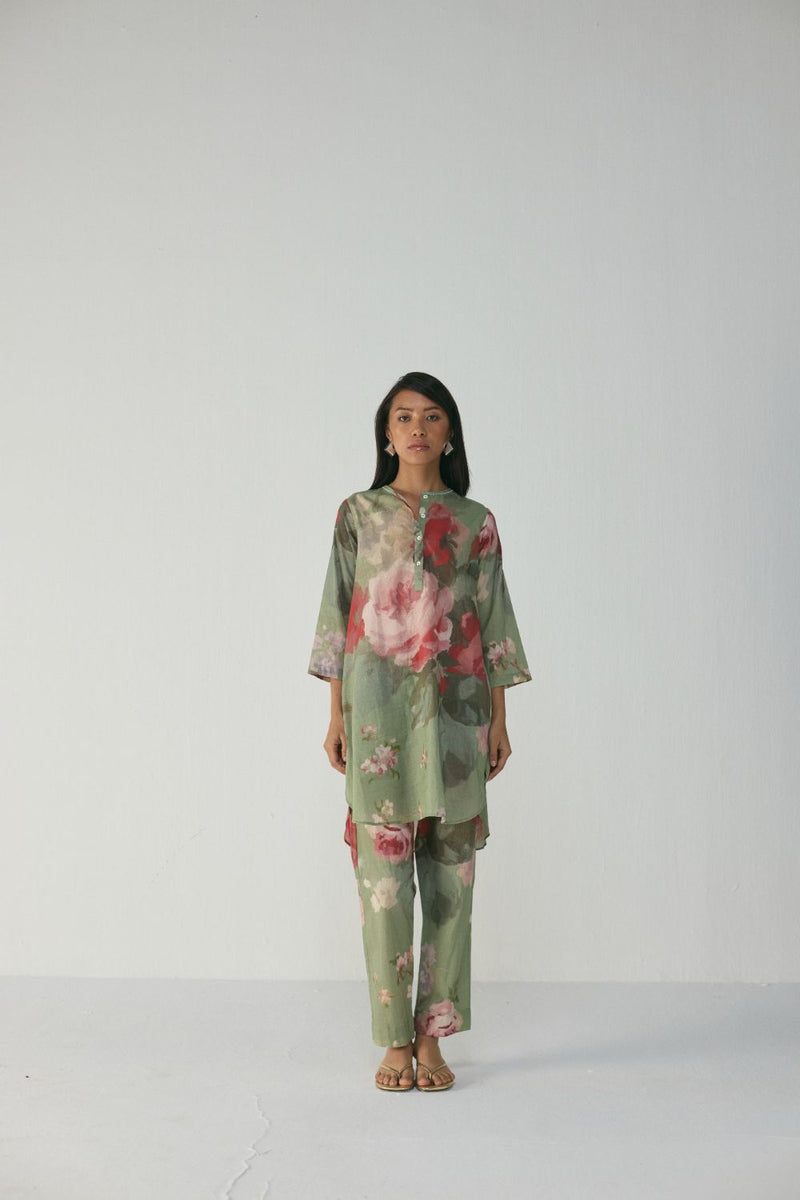 Roos Short Kurta Set cotton by YAM in green color for women in Singapore