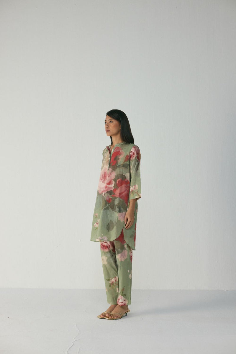 Roos Short Kurta Set cotton by YAM in green color for women in Singapore