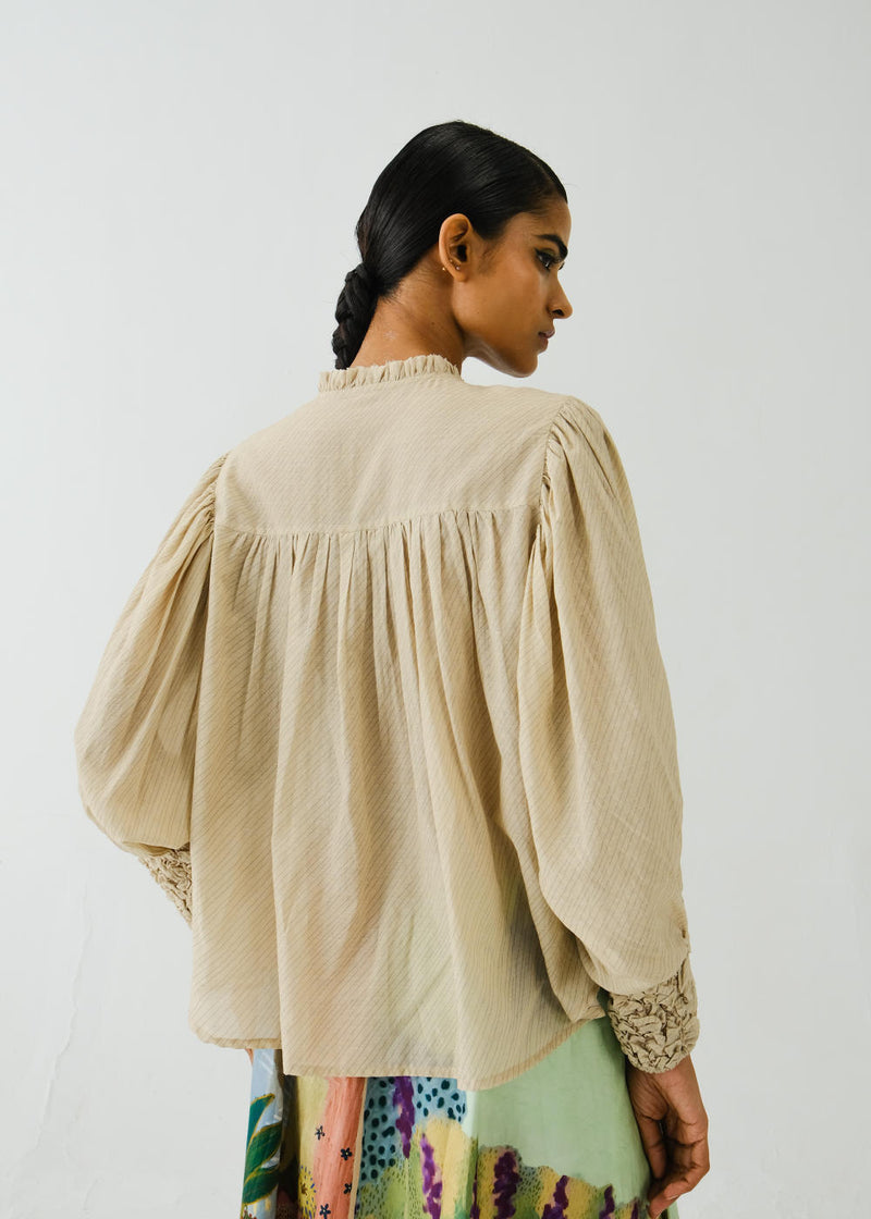 Roosted Shirt-IVORY (ELASTIC SMOCKING) cotton by CORD for women in Singapore