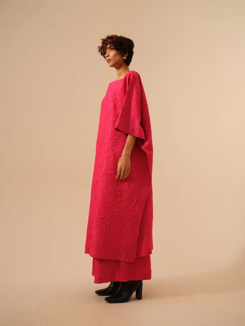 Root Pants-Pink crushed silk pants/trousers by Stoique in pink for women in Singapore