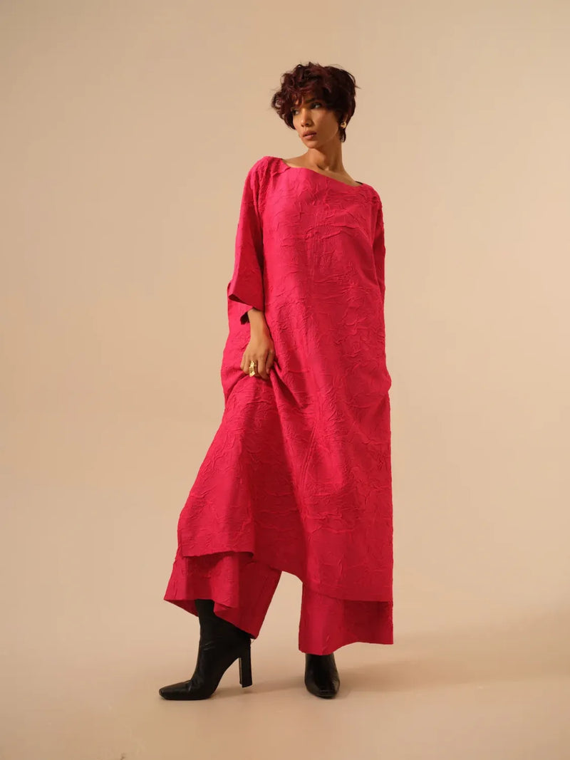 Root Pants-Pink crushed silk pants/trousers by Stoique in pink for women in Singapore