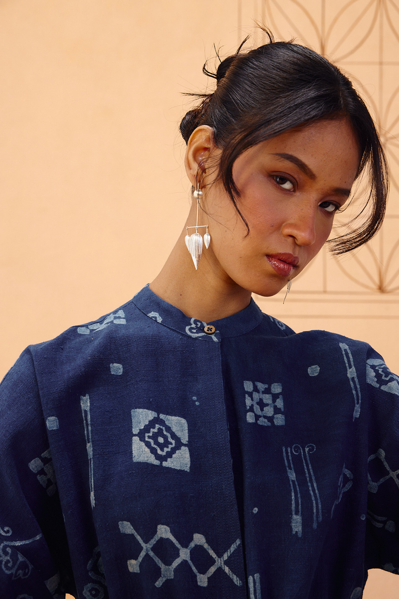 Rooted Beginnings Kala Cotton Peplum Top handwoven kala cotton top/shirt by SUI in indigo for women in Singapore