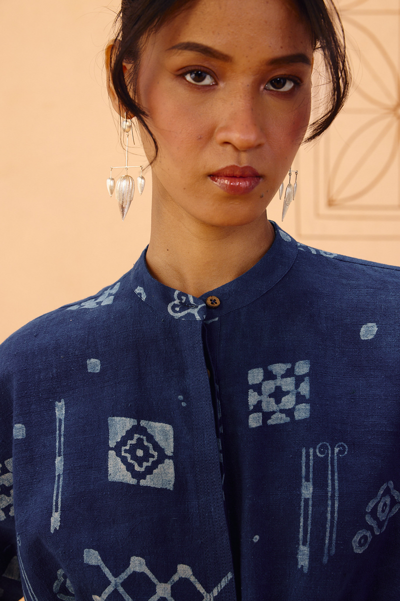 Rooted Beginnings Kala Cotton Peplum Top handwoven kala cotton top/shirt by SUI in indigo for women in Singapore