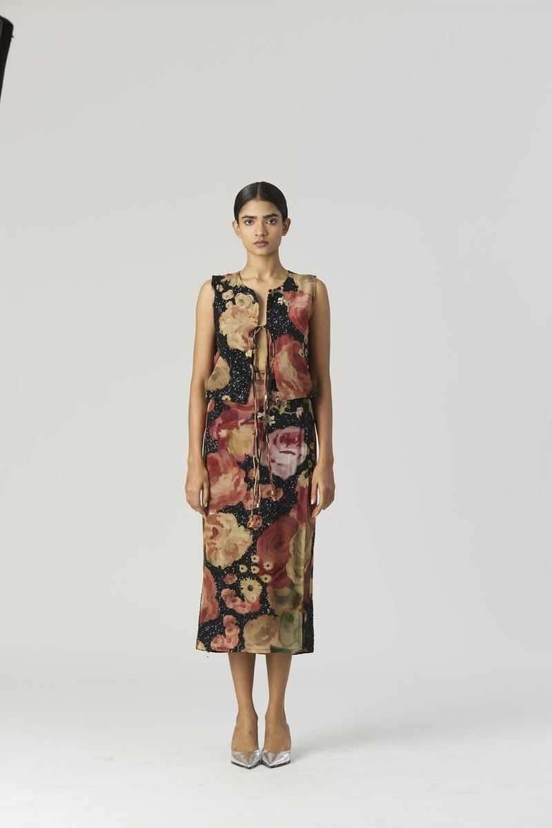 ROSALIA EMBROIDERED TOP & SKIRT by Yam in black color for women in Singapore