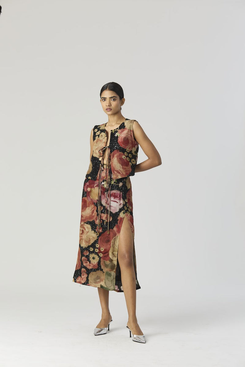 ROSALIA EMBROIDERED TOP & SKIRT by Yam in black color for women in Singapore