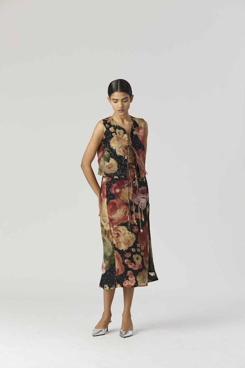 ROSALIA EMBROIDERED TOP & SKIRT by Yam in black color for women in Singapore