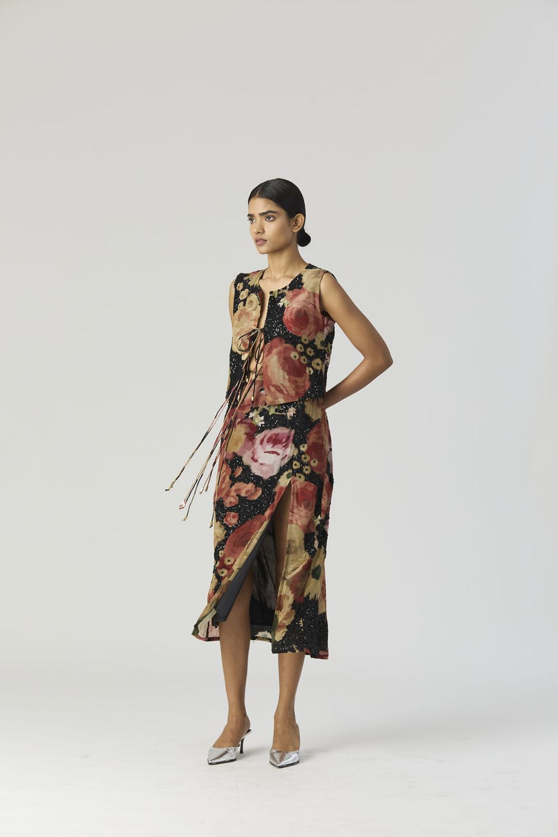 ROSALIA EMBROIDERED TOP & SKIRT by Yam in black color for women in Singapore