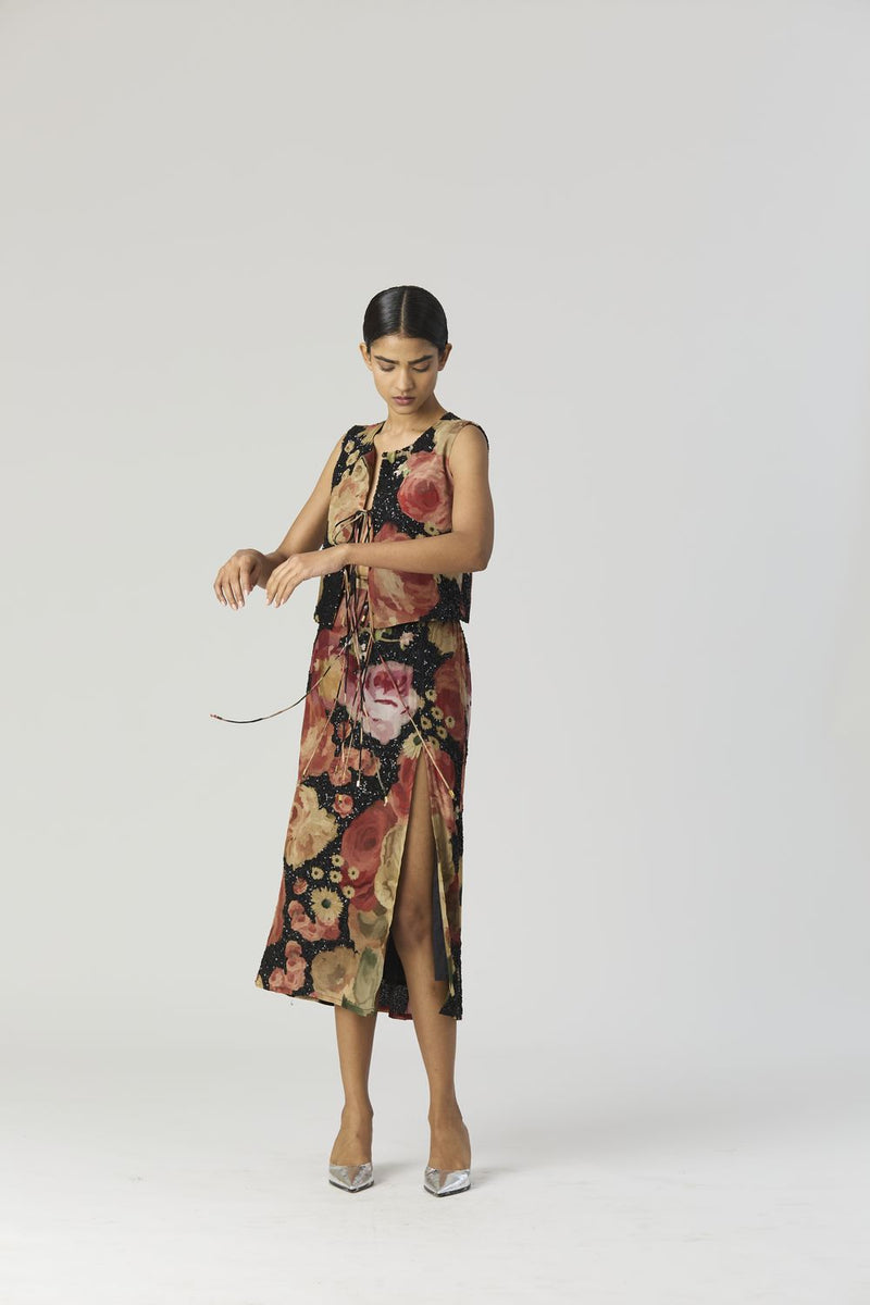 ROSALIA EMBROIDERED TOP & SKIRT by Yam in black color for women in Singapore