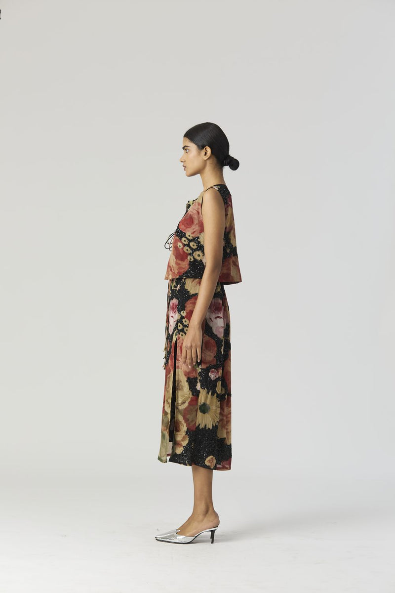 ROSALIA EMBROIDERED TOP & SKIRT by Yam in black color for women in Singapore