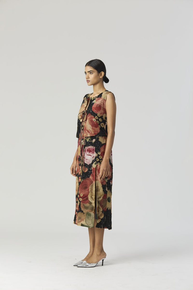 ROSALIA EMBROIDERED TOP & SKIRT by Yam in black color for women in Singapore