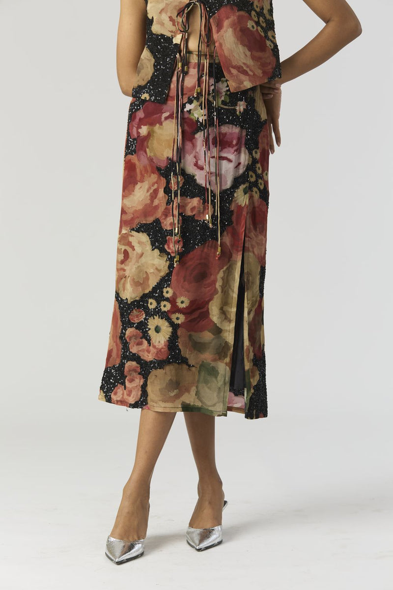 ROSALIA EMBROIDERED TOP & SKIRT by Yam in black color for women in Singapore