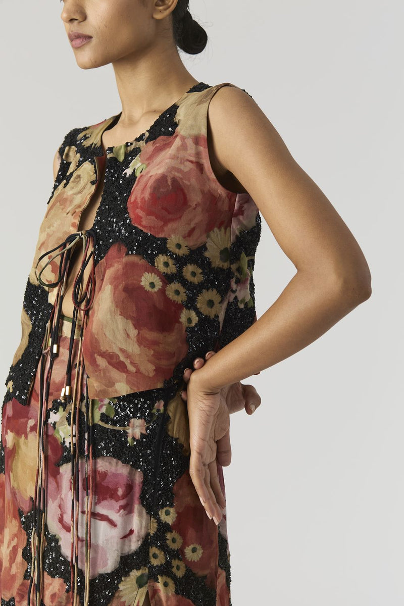 ROSALIA EMBROIDERED TOP & SKIRT by Yam in black color for women in Singapore