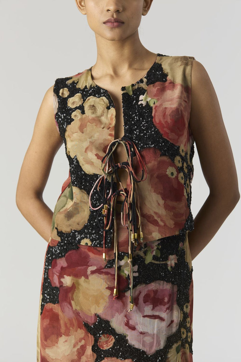 ROSALIA EMBROIDERED TOP & SKIRT by Yam in black color for women in Singapore
