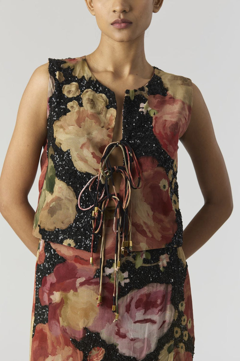 ROSALIA EMBROIDERED TOP & SKIRT by Yam in black color for women in Singapore