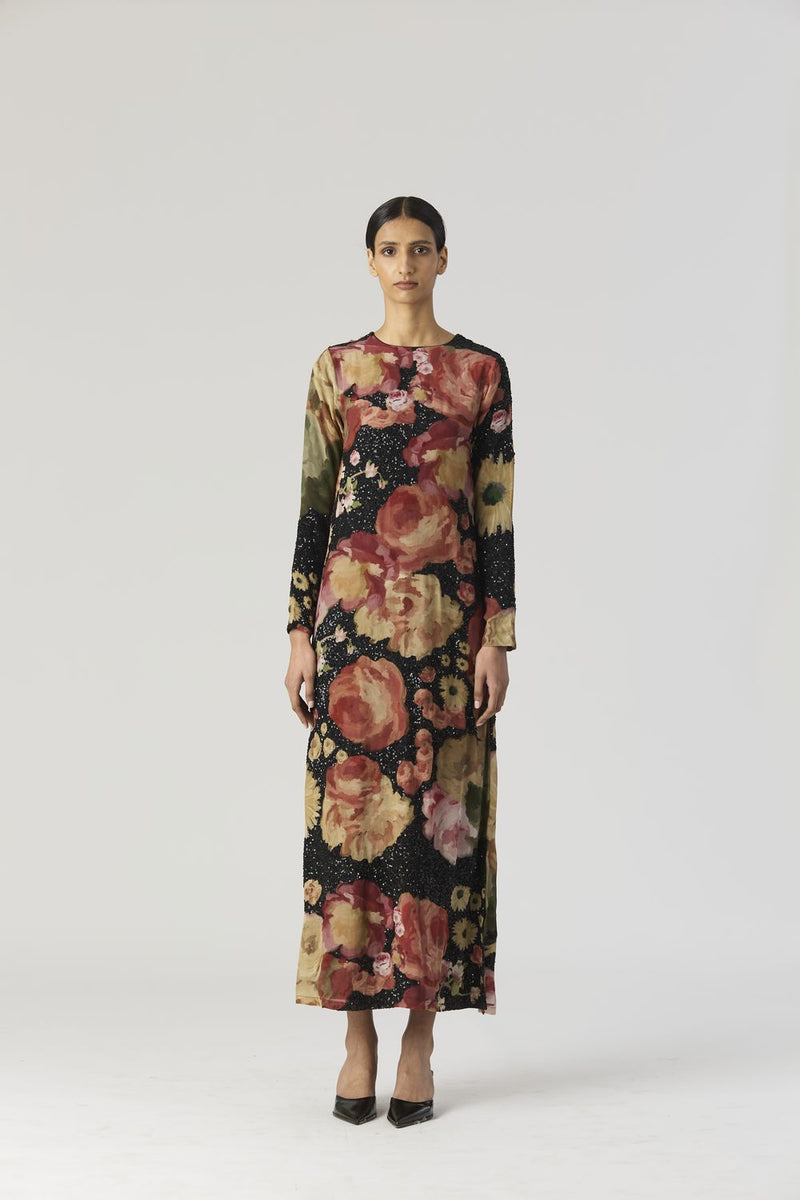 ROSALIA EMBROIDERED DRESS by Yam in black color for women in Singapore