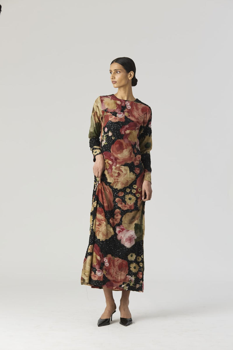 ROSALIA EMBROIDERED DRESS by Yam in black color for women in Singapore